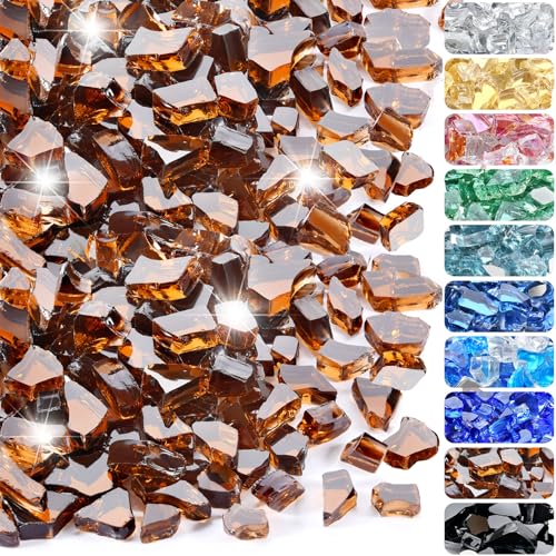 10 Pounds Fire Glass 1/2 Inch High Reflective Tempered Firepit Glass | Amber Rocks for Fireplace, Fire Pit Table, Fire Bowl and Landscaping & DIY Crafts - color: Amber, size: 1/2 inch, 10lb
