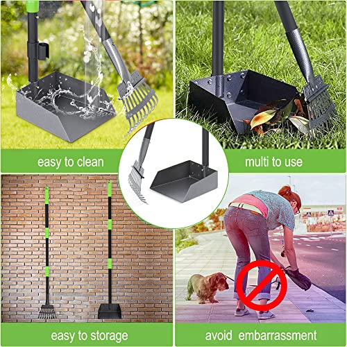 Pooper Scooper for Dogs, Metal Poop Scooper Tray and Rake Set with Adjustable Long Handle, Dog Pooper Scooper for Pet Waste Removal - color: Black & Green