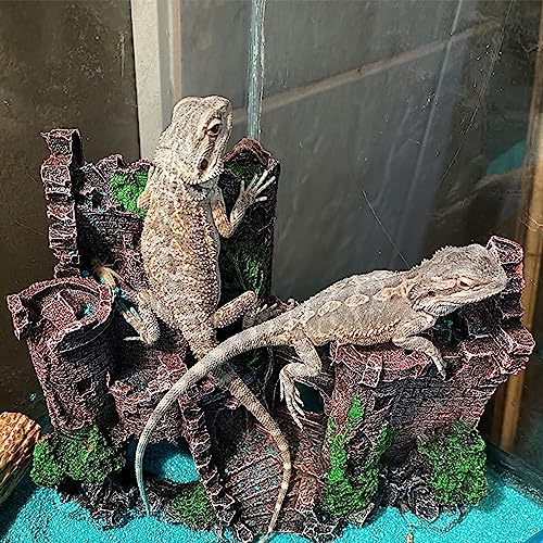 Tank Accessories for Bearded Dragon Include Resin Classical Castle Reptile Hammocks Climb Habitat Hanging Jungle Vines Flexible Leaves Climbing Decor for Chameleon Lizard Gecko Spider(6 PCS)