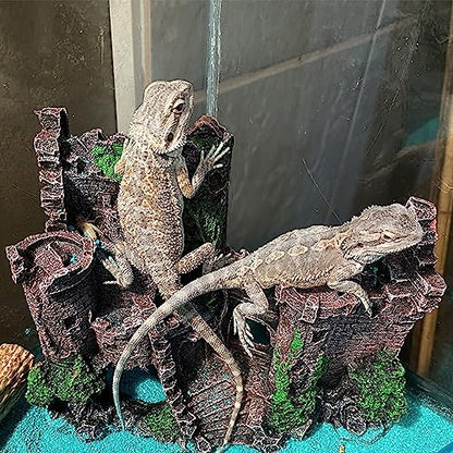 Tank Accessories for Bearded Dragon Include Resin Classical Castle Reptile Hammocks Climb Habitat Hanging Jungle Vines Flexible Leaves Climbing Decor for Chameleon Lizard Gecko Spider(6 PCS)