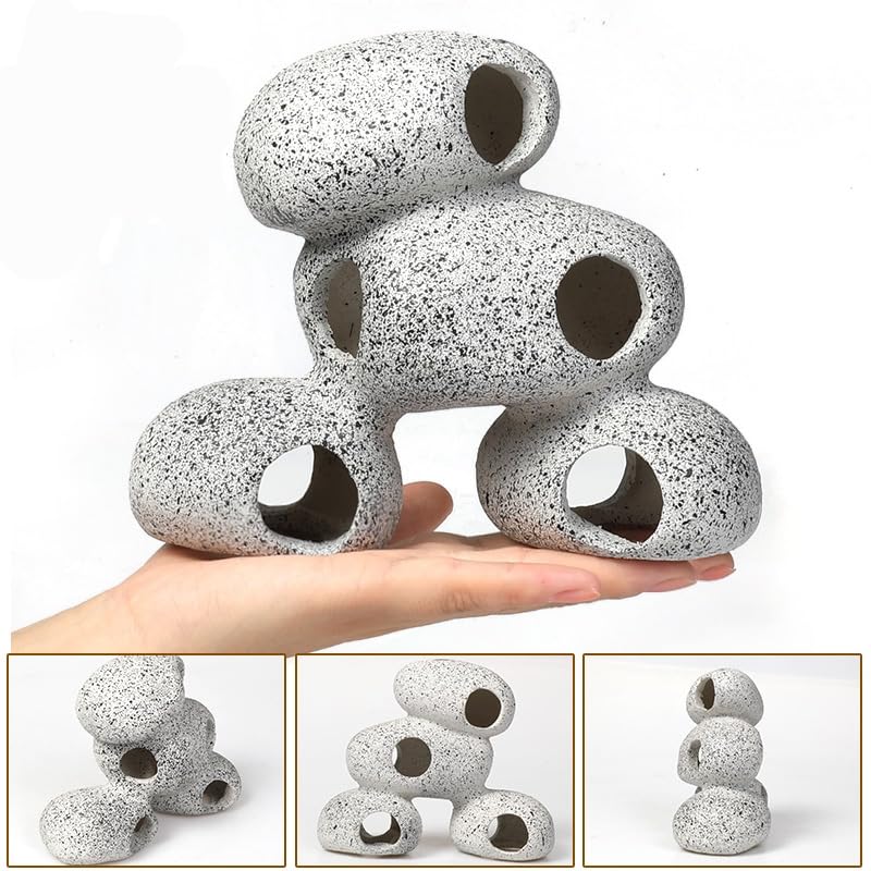 AWXZOM Aquarium Rock Decorations Resin Cichlids Rock with Artificial Moss Betta cave Betta Fish Tank Accessories Fish hides for Aquarium (Rock Cave)