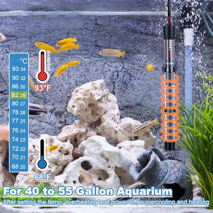 Dreyoo 2 Set 300W Submersible Aquarium Heater with 4 Thermometer Stickers | Adjustable Aquarium Fish Tank Heater with Suckers, Adjustable Knob Thermostat for Marine Saltwater and Freshwater
