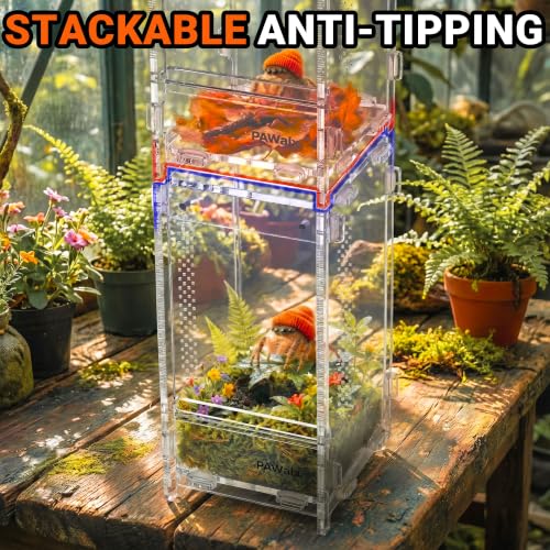 Jumping Spider Enclosure, Acrylic Terrarium with with Magnetic Doors, 0.8mm Micro-Ventilation, Stackable Escape-Proof Habitat for Jumping Spiders (3”x3”x6”x2Pack) - size: 2Pack, 3”x3”x6”