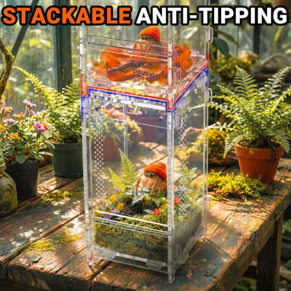 Jumping Spider Enclosure, Acrylic Terrarium with with Magnetic Doors, 0.8mm Micro-Ventilation, Stackable Escape-Proof Habitat for Jumping Spiders (3”x3”x6”x2Pack) - size: 2Pack, 3”x3”x6”