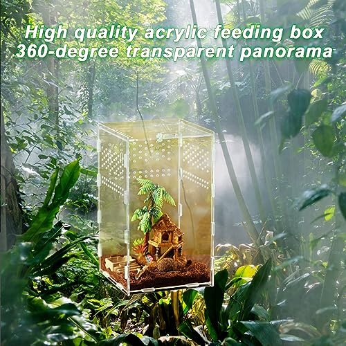 BigKing 2 Packs Reptile Feeding Box, Acrylic Reptile Terrarium Enclosure, Insect Breeding Case, Reptiles Habitat Terrarium for Small Tree Dwelling Reptiles & Amphibians Like Gecko and Frog