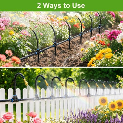 Thiswing 100 FT 360° Adjustable Irrigation System with Stake Holders | 1/4" Tubing, 16 Nozzles, Automatic Watering Misting System, Sprinkler for Garden, Raised Bed, Lawn, Plants - size: 100FT