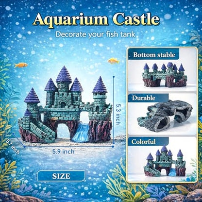 Mechpia 13 Pieces Aquarium Decorations Kit, Fish Tank Decorations Set Small Resin Castle and Rockery Betta Fish Cave Hideout Coral Artificial Plastic Plants Ornament Accessories