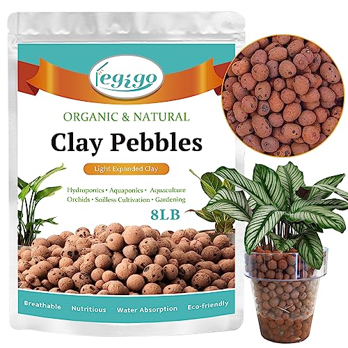 8LB Leca Clay Pebbles for Plants, 4mm-16mm Clay Balls for Hydroponic | Drainage, Reusable, Aeration, Moisture Retention, Lightweight, Natural Leca for Orchids, Succulents, Terrariums, Aquaponics - size: 8LB