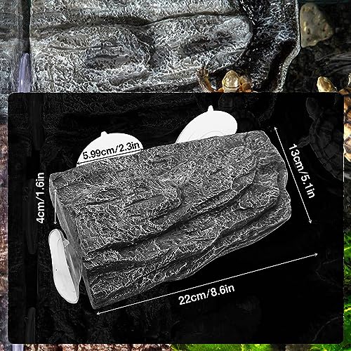 BigTron Turtle Floating Basking Platform - Artificial Bark Decor, Ideal for Aquariums, Terrace Fish Tanks, 3 pcs Suction Cups Included for Easy Installation Resting Terrace for Terrapins (Grey) - color: 8.6*5.1*1.6 Inches Grey