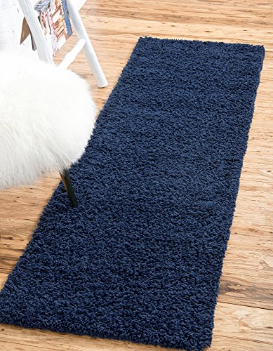 Unique Loom Solid Shag Collection Area Rug (2' 2" x 6' 5" Runner, Sapphire Blue/ Navy Blue) - color: Sapphire Blue/Navy Blue, size: 2'2" x 6'5" (Rectangular)