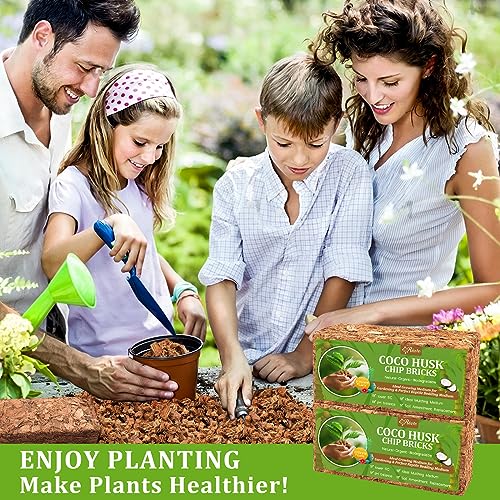 Riare 8 Pack Organic Coco Coir Chips for Plants, 8.8 lb Coconut Husk Bricks | Low EC & pH-Balanced Coco Husk Substrate with Drainage & Aeration, High-Expansion Mulch for Landscaping, Orchids & Soil Mix - size: 8 Pack