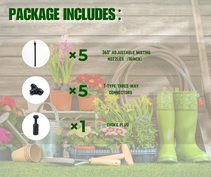 5pk Brass Misting Nozzles Tee 16 inch 360 Degree Adjustable Copper Sprayer, Compatible with1/4 trubing Hose Watering Plant Drip Irrigation Pneumatic Fittings Connection for Watering Garden（16inch） - color: 16inch-360 Misting Nozzles