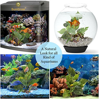 SunGrow Plastic Leaf Plant, Heavy-Duty Ceramic Base, Hiding Spot for Fish, Betta, Angelfish, Gold Fish, Frog, Python, Reptiles, Amphibians (10 Inches, 1 Count) - size: 10 Inches