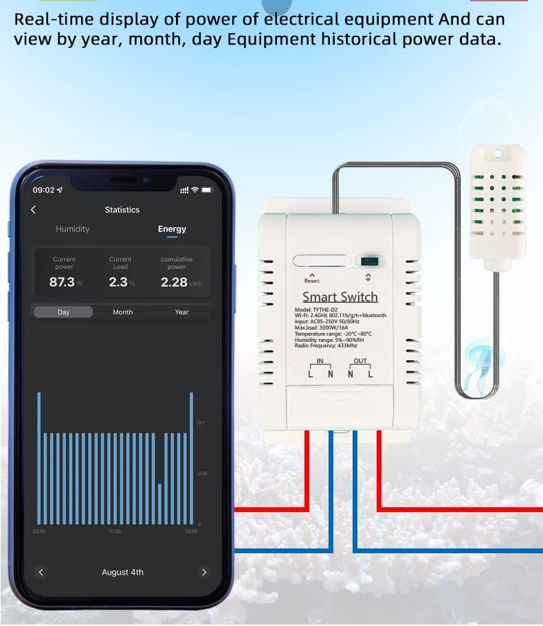 Tuya Smart WiFi 16A Temperature Humidity Switch Sensor Module with Energy Consumption Monitoring, APP Bluetooth Wireless Remote Control,Works with Alexa Google Home (Temperature Humidity) | Remote control, Bluetooth switch,AC85-250V Works with Alexa Googl