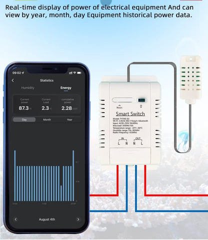 Tuya Smart WiFi 16A Temperature Humidity Switch Sensor Module with Energy Consumption Monitoring, APP Bluetooth Wireless Remote Control,Works with Alexa Google Home (Temperature Humidity) | Remote control, Bluetooth switch,AC85-250V Works with Alexa Googl