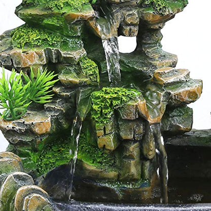 Indoor Tabletop Fountains ， Rockery, Water, Waterfall, Plants, Desktop Fountain, atomizing humidifier Fountain, Home Office Desktop Decorations, Automatic Pump with Power Switch