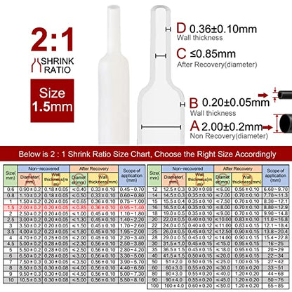 Chanzon 2:1 Ratio 1/16" (1.5mm) Heat Shrink Tubing 8Ft Roll White | Polyolefin Sleeving 2.5M Roll, for Automotive Wire Repair, Marine, RC Hobby & Electronic Insulation, 1pcs - color: White, size: 1.5mm (1/16") - 8FT