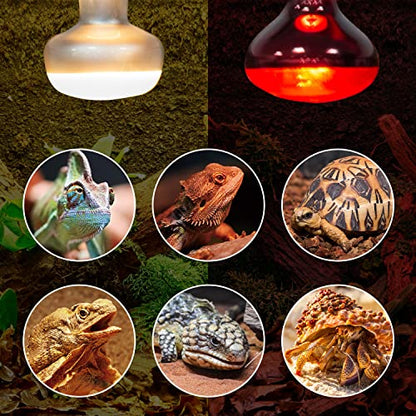 REPTI ZOO 2 Pack 100W Reptile Heat Lamp Bulbs,Upgraded Reptile Day and Night Basking Spot Bulb Combo Amphibian Infrared Heat Lamp Bulb/UVA Basking Spot Daylight Heating Light Bulb - style: Style 1