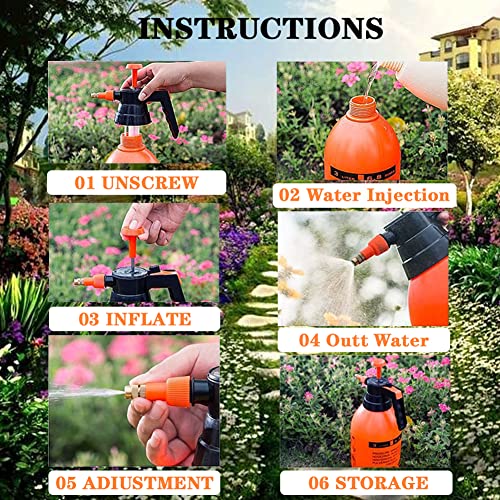 1 Pcs Garden Pump Sprayer, 0.5Gallon/68oz Hand-held Lawn Pressure Orange Spray Bottle with Adjustable Nozzle (FKM Gasket Update) - color: Orange