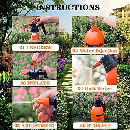 1 Pcs Garden Pump Sprayer, 0.5Gallon/68oz Hand-held Lawn Pressure Orange Spray Bottle with Adjustable Nozzle (FKM Gasket Update) - color: Orange