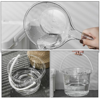 Large Capacity Water Bucket with Handle and Scoop Clear Plastic Wash Bucket for Bathroom Kitchen Dormitory and Outdoor Water Storage and Transport