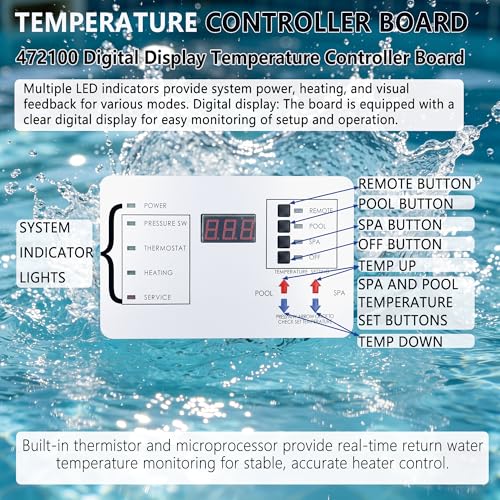 Upgraded 472100 Digital Display Temperature Controller Circuit Board | Fit for Pentair MiniMax NT LN STD TSI 200,250,300,400 Series Pool & Spa Heater, Includes New Keypad for 6800 DDTC Mini MAX NT