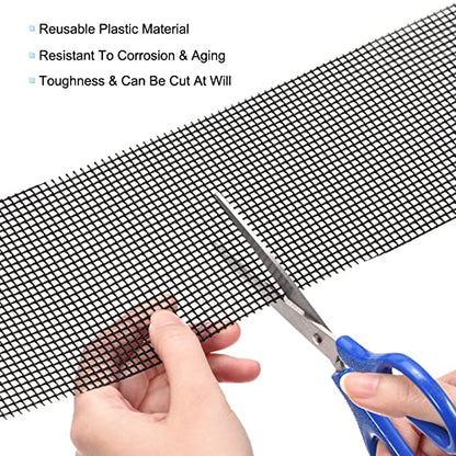 MECCANIXITY 5 Pcs Flower Pot Hole Mesh Pad 11.8x3.9" Invisible Rigid Plastic Bottom Grid Drainage Screens Prevent Soil Loss for Plant Containers, Bonsai (Black) - size: 30cmx10cm