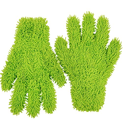 Microfiber Dusting Glove for Kitchen and Home by Scrub-it - Car, Furniture & Window Cleaning Gloves - Cuts Through Dirt Without Using Chemicals - Perfect for Stainless Steel Dusting -2 Pack (Green)