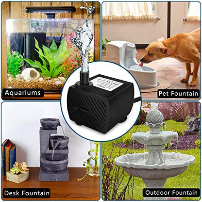 (80GPH 4W) Mini Submersible Water Pump with 2.2FT Tube for Pond, Aquariums, Fish Tank, Hydroponics, Tabletop Fountain, Pet Fountain, Indoor or Outdoor Fountain Pump (AC Powered)
