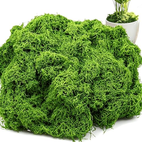 Artificial Moss for Potted Plants Indoor, 7OZ Fake Green Moss, Faux Craft Moss for Terrariums, Fairy Gardens, DIY Crafts, Table Centerpieces, Wedding & Home Decor (Natural Green)