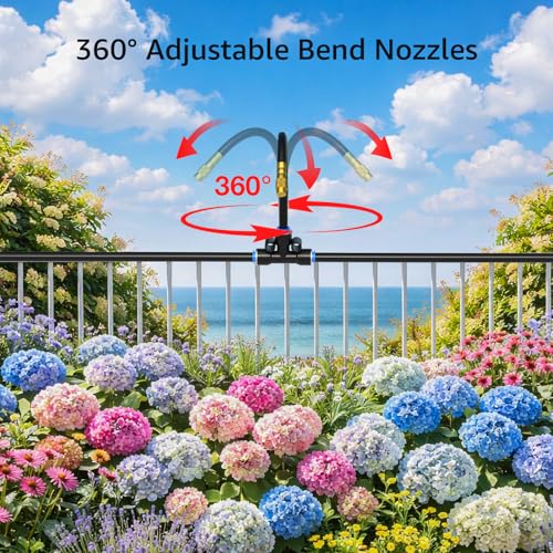 Bluepro Drip Irrigation System 7.8inch 1/4", 2026-Upgrade Garden Sprinkler Kit with 12PCS 360° Adjustable Copper Nozzles, Automatic Misting Watering System for Raised Beds, Greenhouse, Lawn, Patio - size: 7.8inch