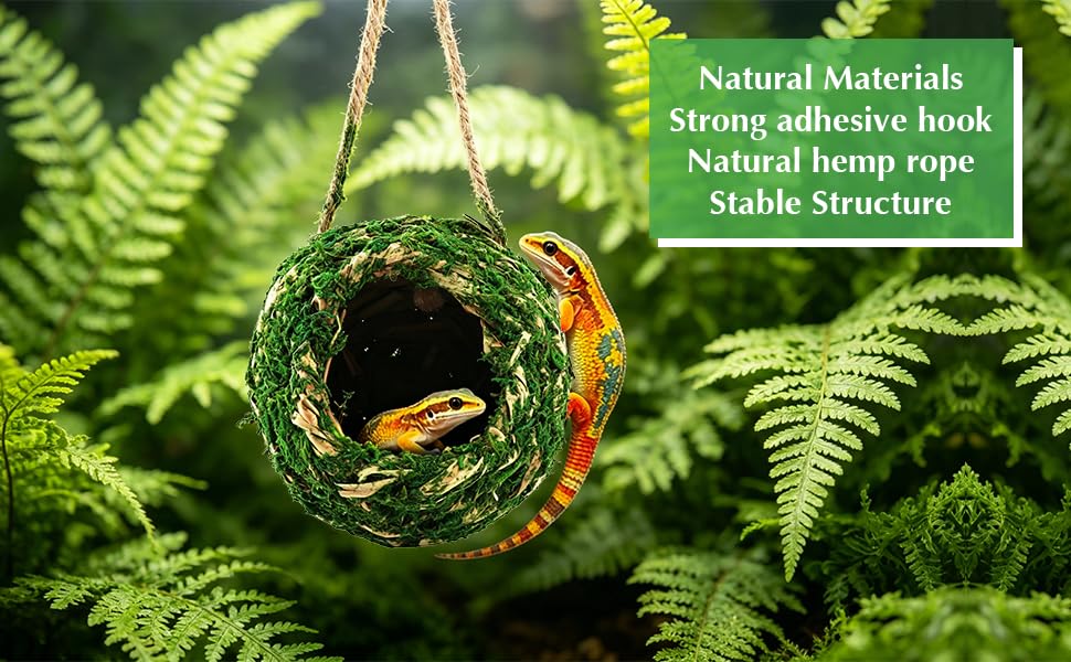 Mossy Caves Hideout, Crested Gecko Tank Accessories, Green Cave Hide Made with Natural Moss for Reptiles and Amphibians, Hide for Crested Gecko, Terrarium & Vivarium Decor
