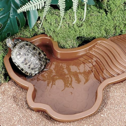 Reptile Bathing Pool Aquarium Ornament | Turtle Soaking Tub with Ladder Turtle Pool Scenery for Gecko, Turtle, Bearded Dragon, Aquatic Climbing Pet, Amphibians - color: Red Brown