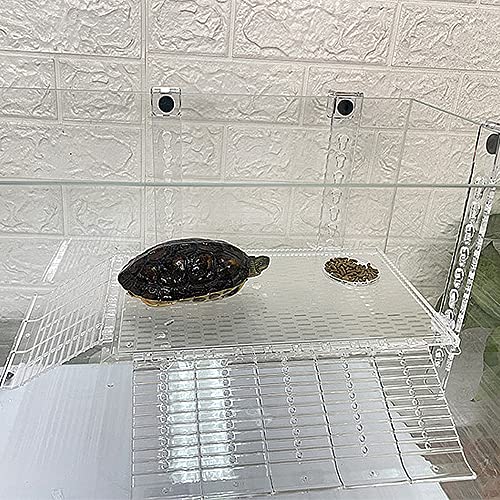 Hanging Turtle Basking Platform, Adjustable Acrylic Aquatic Reptile Turtle Tank Dock with Ramp, for Aquatic Turtles, Turtle Tank Aquarium - Medium (12inch)