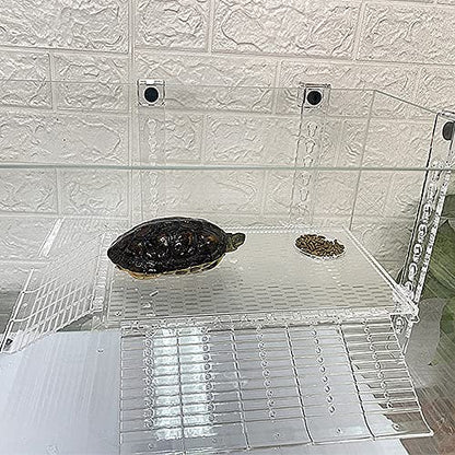 Hanging Turtle Basking Platform, Adjustable Acrylic Aquatic Reptile Turtle Tank Dock with Ramp, for Aquatic Turtles, Turtle Tank Aquarium - Medium (12inch)