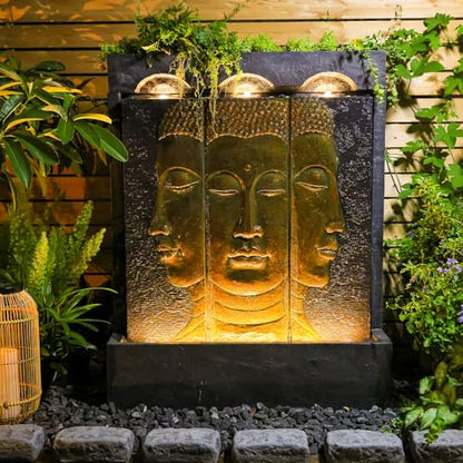 Tankana Zen Buddha Outdoor Fountain - Large Indoor Water Fountains Waterfall with Planting Groove Wall Water Feature for Garden Patio Backyard Deck Lawn Home Decor, 45 inchesTall, Gold