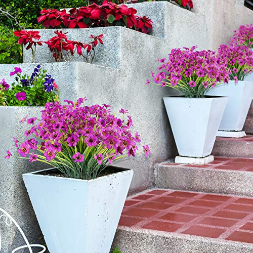 JEMONG 20 Bundles Artificial Flowers Outdoor UV Resistant Fake Flowers No Fade Faux Plastic Plants Garden Porch Window Box Decorating(Purple)… - color: Purple, size: 20Bundles