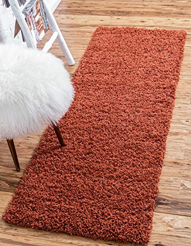Unique Loom Solid Shag Collection Area Rug (2' 6" x 13' 1" Runner, Terracotta) - color: Terracotta, size: 2'6" x 13'1" (Runner)