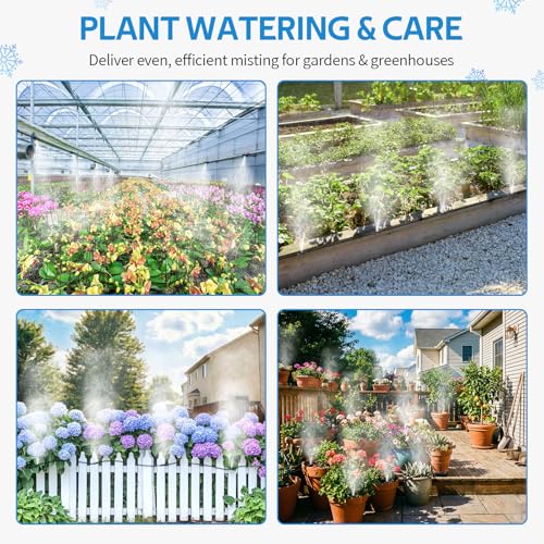 Misting Cooling System, 98FT(30M) Pre-Assembled Kit with 27 Brass Nozzles & 3/4" Brass Adapter, Cooling Mister for Patio, Backyard, Pets, Garden & Greenhouse - size: 98FT / 30M