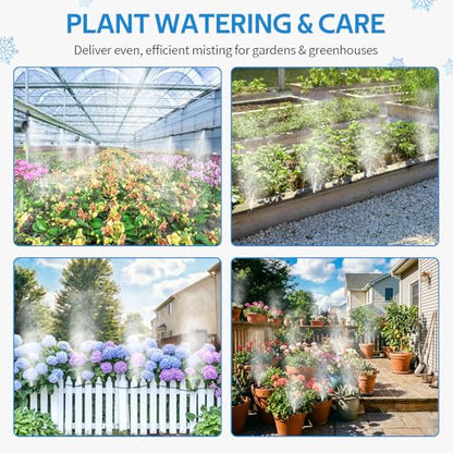Misting Cooling System, 42FT(13M) Pre-Assembled Kit with 15 Brass Nozzles & 3/4" Brass Adapter, Cooling Mister for Patio, Backyard, Pets, Garden & Greenhouse - size: 42FT / 13M
