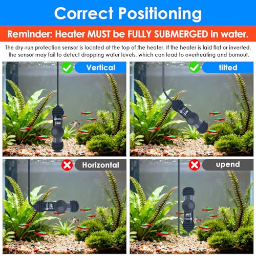 AquaMiracle Upgraded 25W Small Aquarium Heater Fish Tank Heater Turtle Heater Super Mini Aquarium Heater, Dry-Run/Overheating Protection and Memory Function, Dual LED Display, for 3-5 Gal Tanks - size: For 3-5 Gal Aquariums