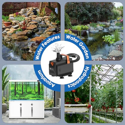 AquaMiracle 1050GPH Submersible Water Pump Pond Pump(4000L/H, 55W), Water Fountain Pump Aquarium Water Pump with Flow Control for Fish Tank, Waterfall, Statuary, Filtration, Water feature, Hydroponics - style: WP1050 (1050GPH)