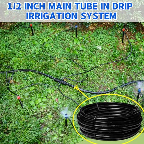 50 FT 1/2 Inch Drip Irrigation Tubing Main Drip Line Hose Tube for Garden Watering Landscape Irrigation System (Includes 2 Pack 6-Way Connector and 1/2" Straight Connector) - size: 50FT 1/2" Main Tube