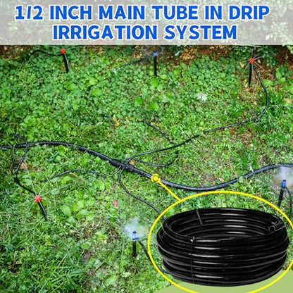 50 FT 1/2 Inch Drip Irrigation Tubing Main Drip Line Hose Tube for Garden Watering Landscape Irrigation System (Includes 2 Pack 6-Way Connector and 1/2" Straight Connector) - size: 50FT 1/2" Main Tube