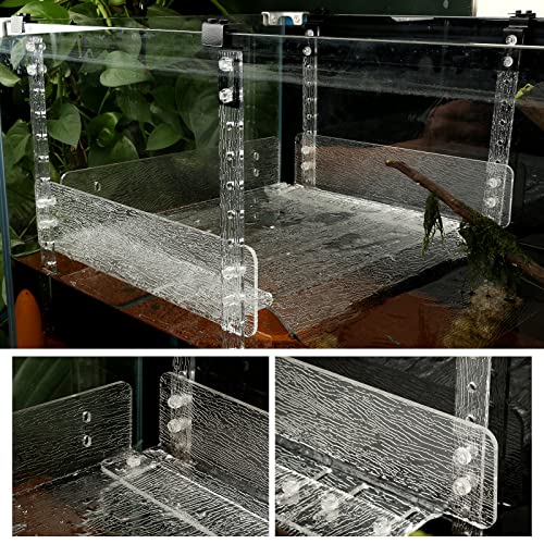 Hanging Floating Turtle Basking Platform Dock for 40 Breeder 75Gal Aquarium | Acrylic Floating Turtle Dock for Aquatic Turtles, 40B/50/75/125/150 Gal Tank, Adjustable Width 16-18.5in, Non-slip Bark Ramp - size: Extra Large