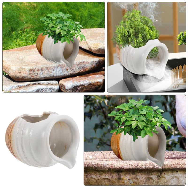 SUPVOX Ceramic Jar Fountain Attachment: 4.8" Miniature Clay Pot Spout Waterfall Accessory for DIY Aquarium Fish Tank, Tabletop & Garden Decor (Pump NOT Included)