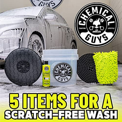 Chemical Guys, Ultimate Car Wash Bucket Kit, Dirt Trap, Mitt, Soap & Lid | Grit guard sinks debris to the bottom so it stays off your paint; a complete starter setup for safe at-home washing - style: HOL133