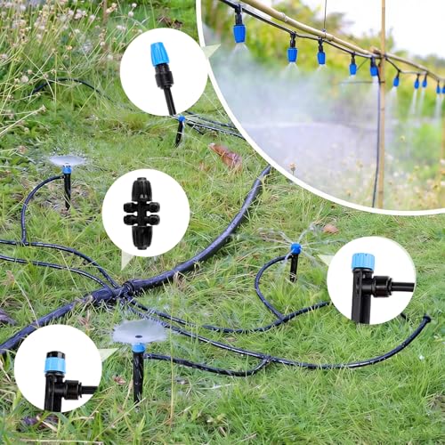 Garden Drip Irrigation System - 230FT Quick-Connect Automatic Watering Misting System Kit with 1/2" & 1/4" Tubing, Adjustable Spray Nozzles & Sprinklers for Lawn, Plant Bed, Greenhouse, DIY Irrigation