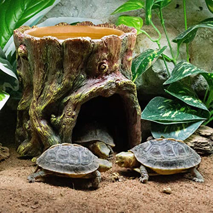 REPTIZOO Reptile Hide Cave Resin Moisture Keeping Reptile Cave with Clay Water Basin Humidifying Help Shedding for Leopard Gecko