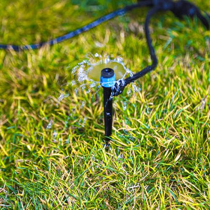 50 Pieces Drip Irrigation Emitters, Adjustable 360 Degree Drip Vortex Emitters on 5" with Stake for 1/4" Drip Irrigation Tubing Irrigation Fan Shape Drippers for Garden Watering System - size: Vortex Emitters - 50 Pieces